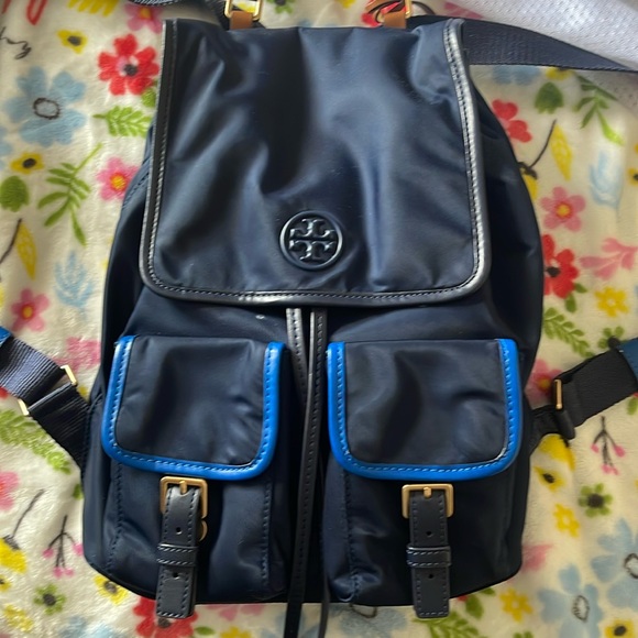 Tory Burch Blue Draw String Backpack - Picture 1 of 13